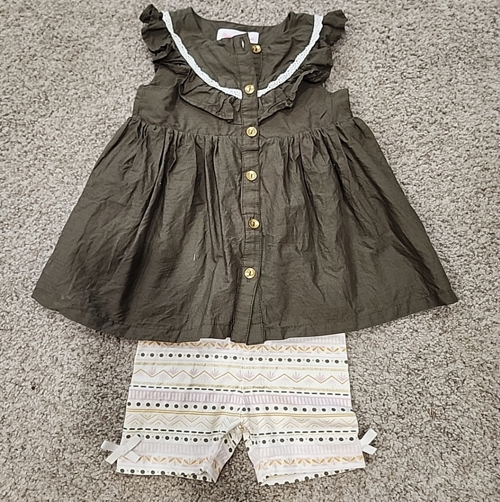 Tommy Bahamas 18 Month Boho Green And White Baby Short & Short Sleeve Top Set